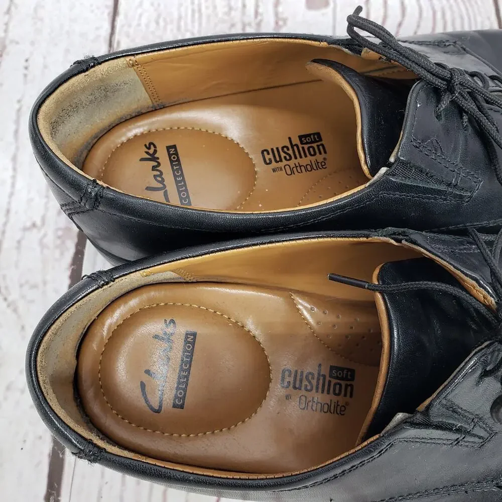 Clarks Collection Men's Black Leather Soft Cushion Oxford Shoes Size 11
